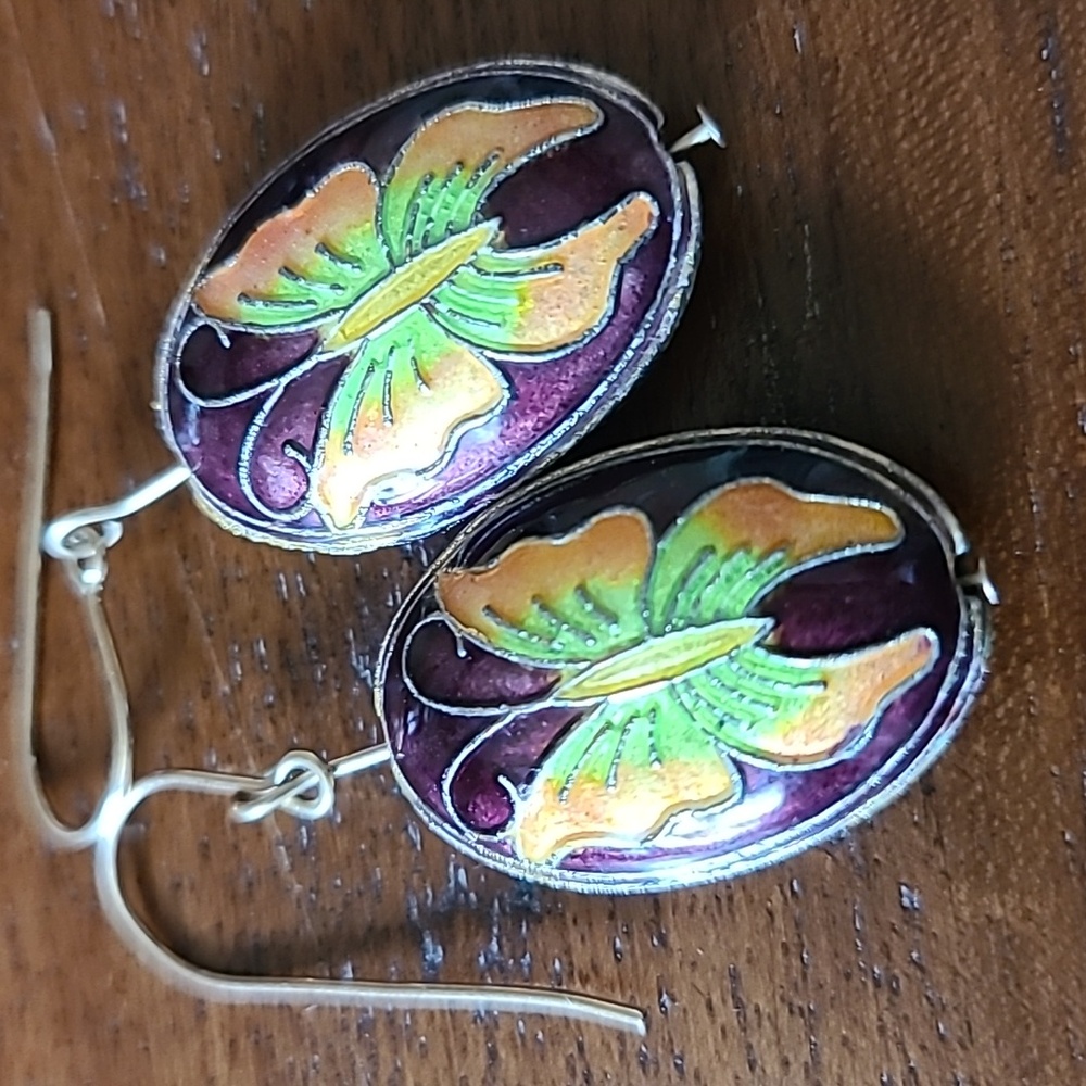 Vintage Enamel Butterfly Earrings - Picture 2 of 3